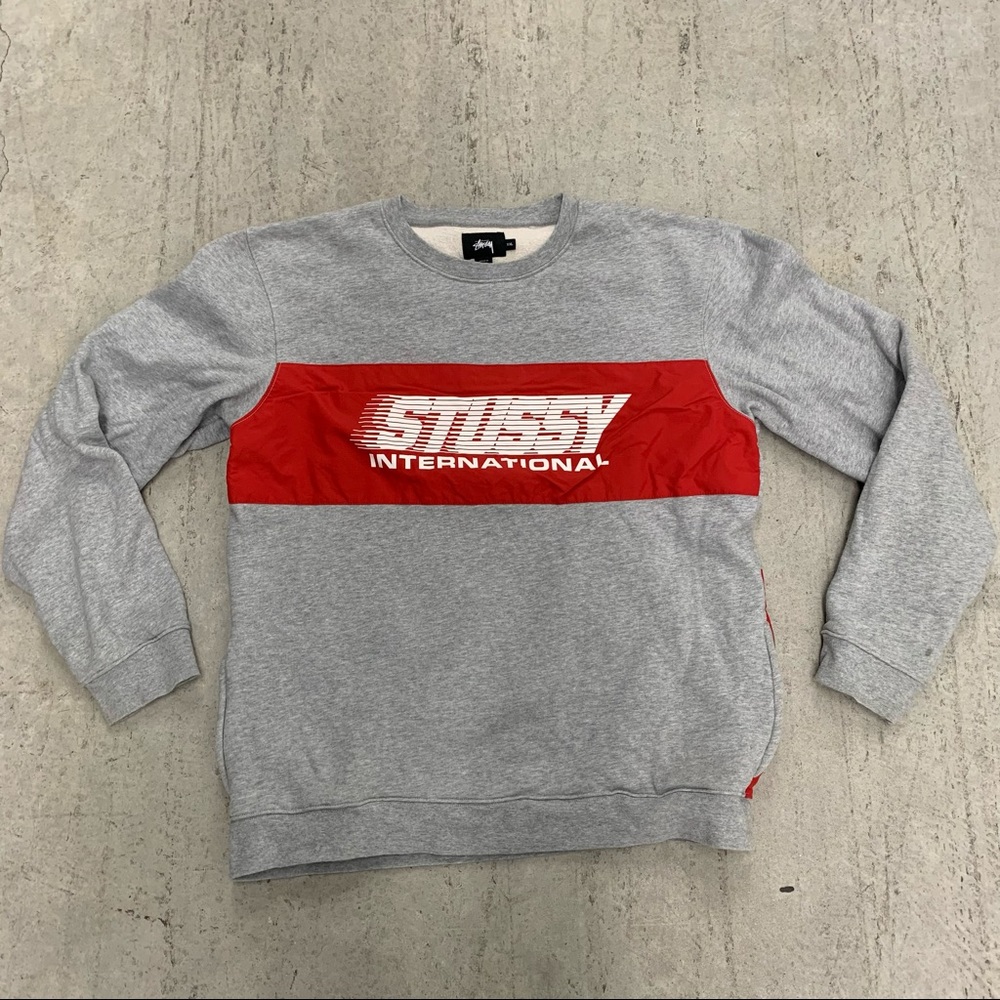 Stussy International Heather Grey Red Crewneck Sweatshirt Men’s Size XXL